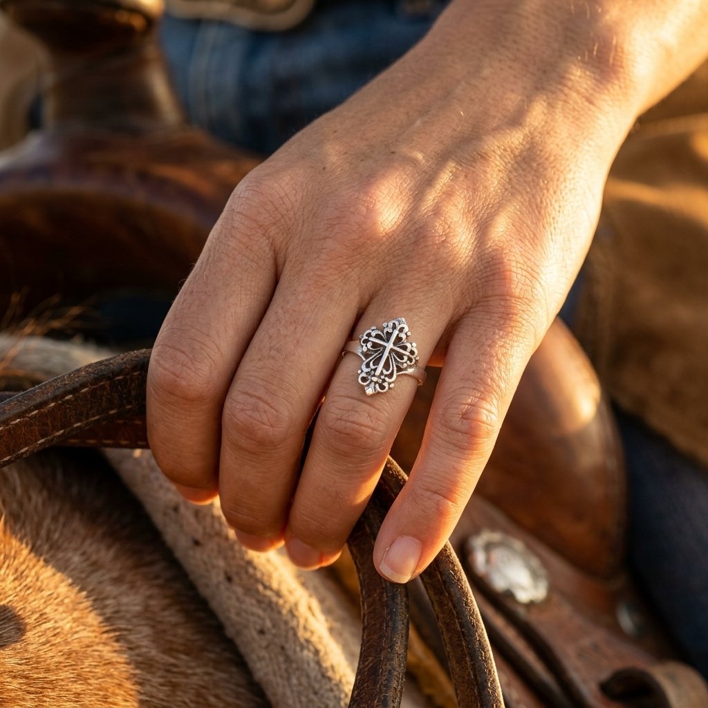 Vintage Silver Filigree Cross Ring