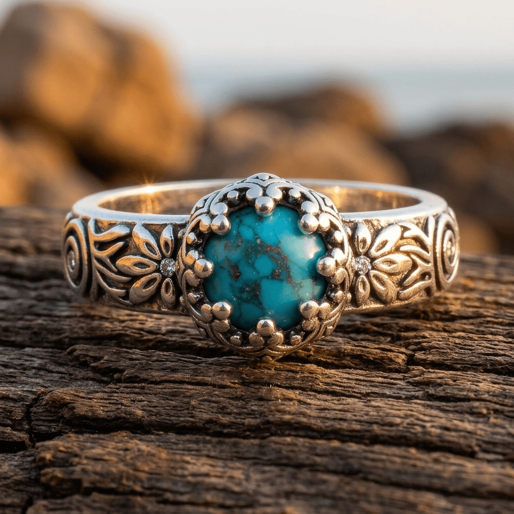 Bohemian Turquoise Spiral Ring