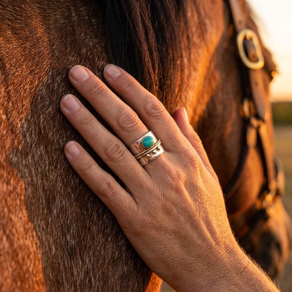 Boho Two Tone Hammered Turquoise Oval Ring