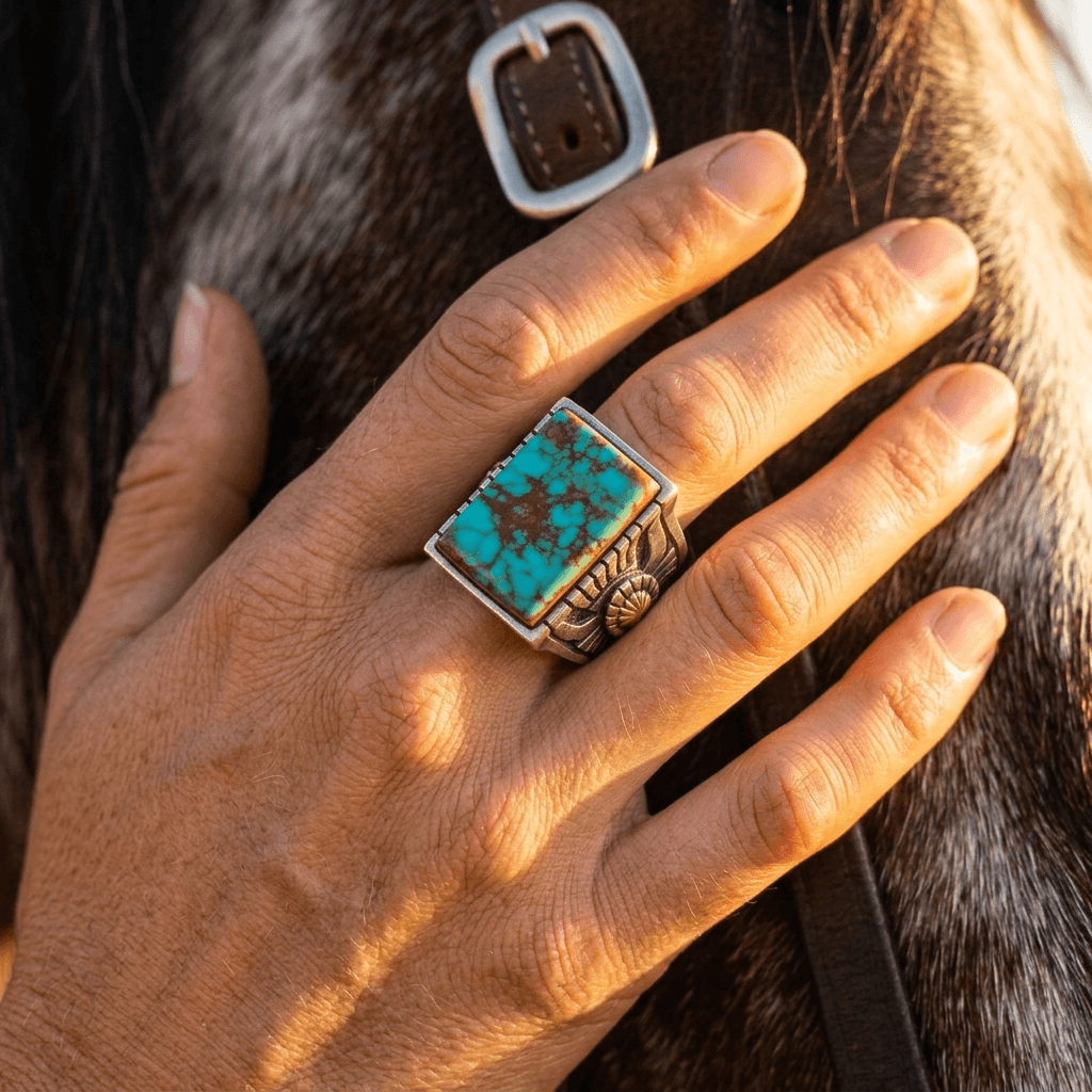 Vintage Bohemian Copper Turquoise Square Ring