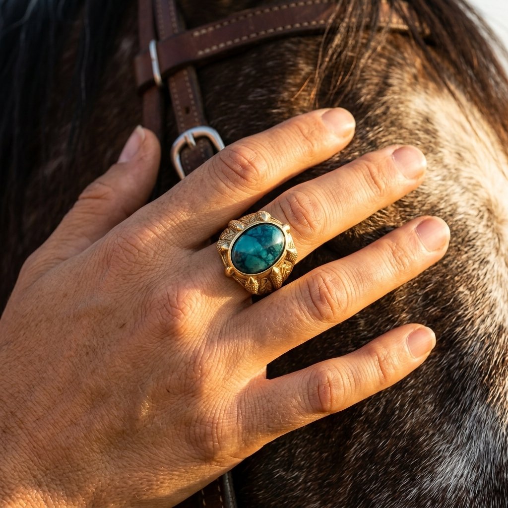 Vintage Gold Filigree Blue Oval Ring