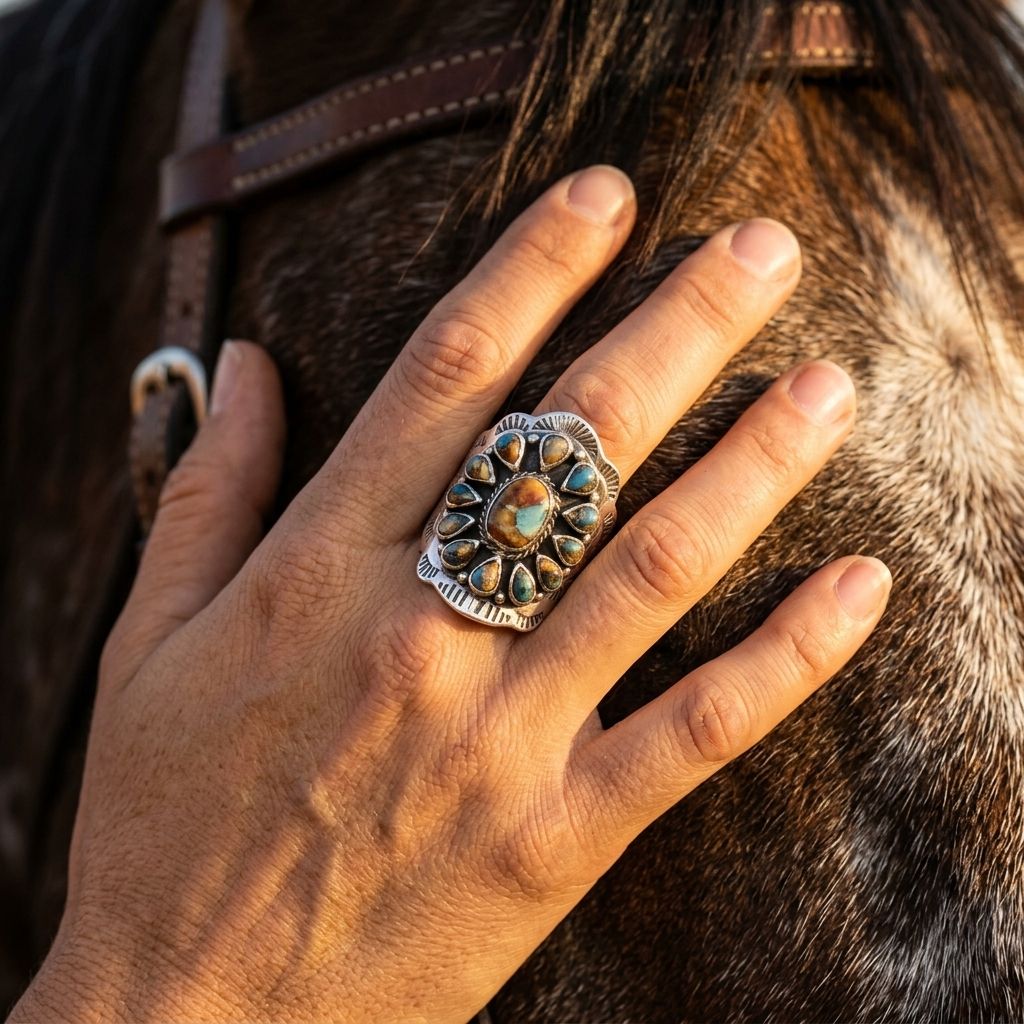Vintage Silver Turquoise Cluster Ring
