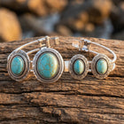 Boho Silver Filigree Turquoise Oval Bracelet