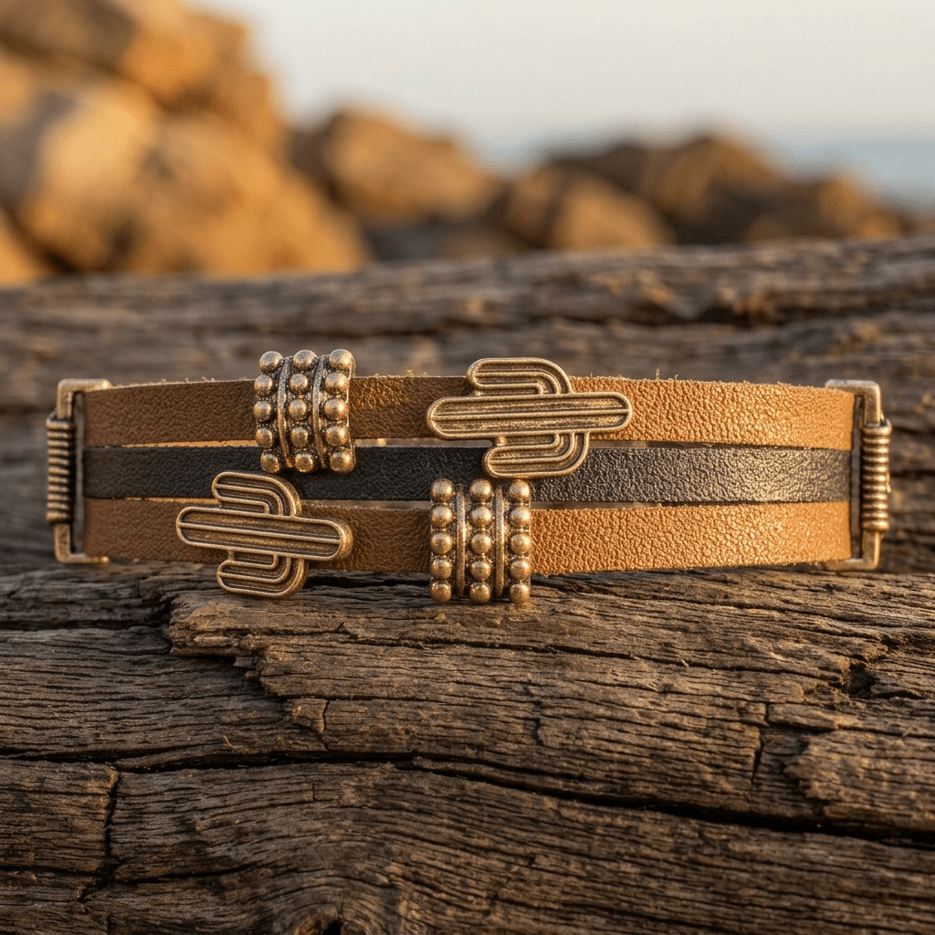 Western Cactus Gold Metal Woven Bracelet