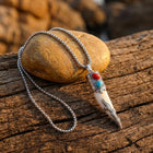 Boho Silver Turquoise Wolf Tooth Necklace