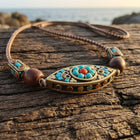 Boho Brass Turquoise Inlay Pendant Necklace