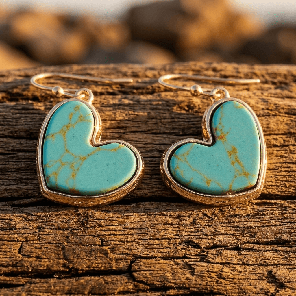 Bohemian Turquoise Heart Shaped Earrings