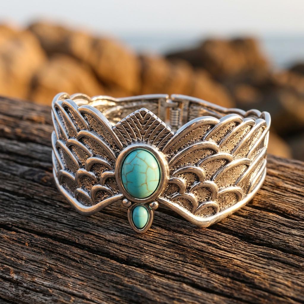 Boho Gold Turquoise Wing Bracelet
