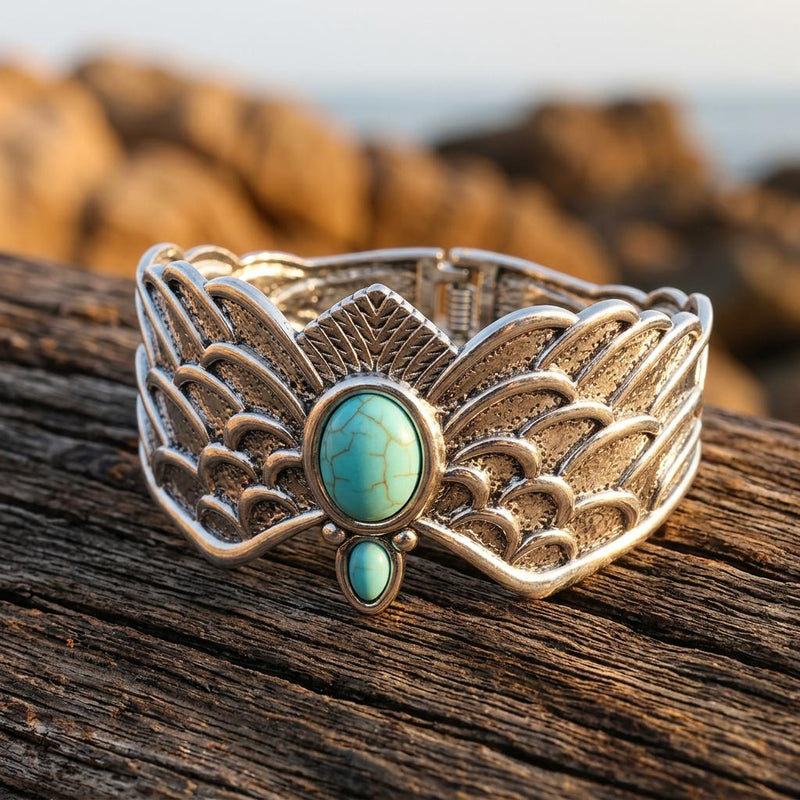 Boho Gold Turquoise Wing Bracelet
