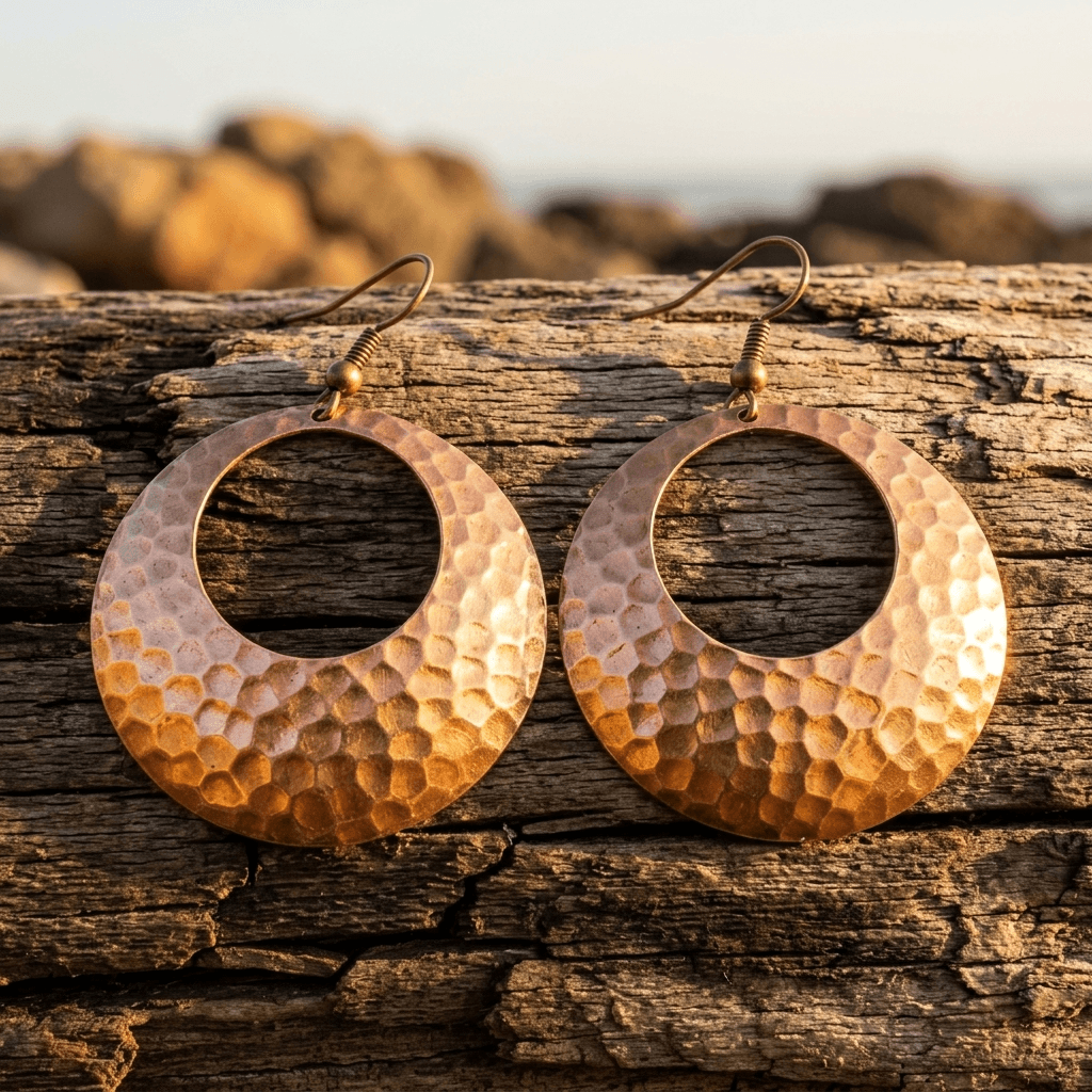 Bohemian Copper Hoop Drop Earrings