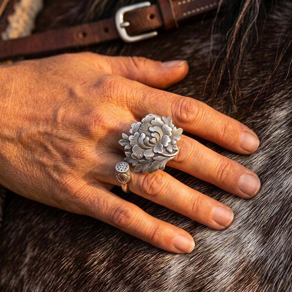 Bohemian Gold Filigree Flower Open Ring