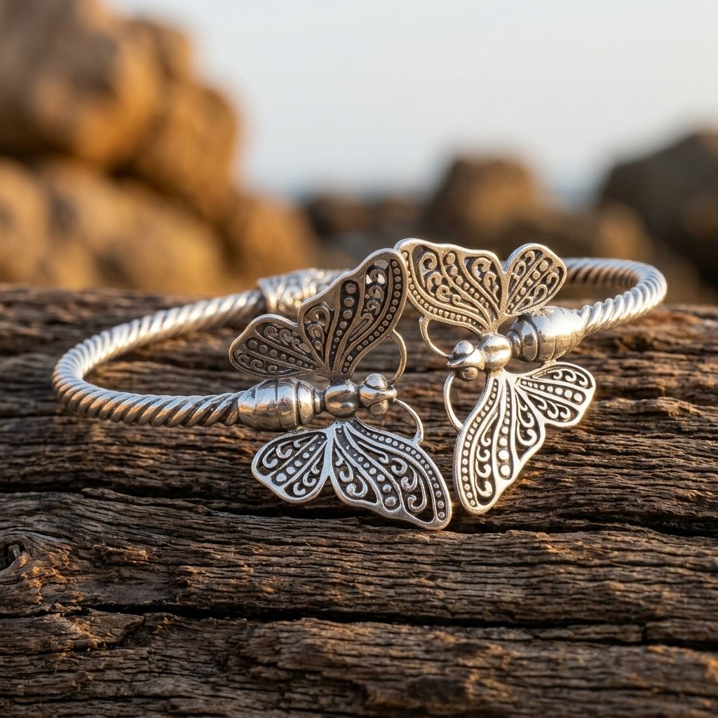 Vintage Silver Filigree Butterfly Bracelet