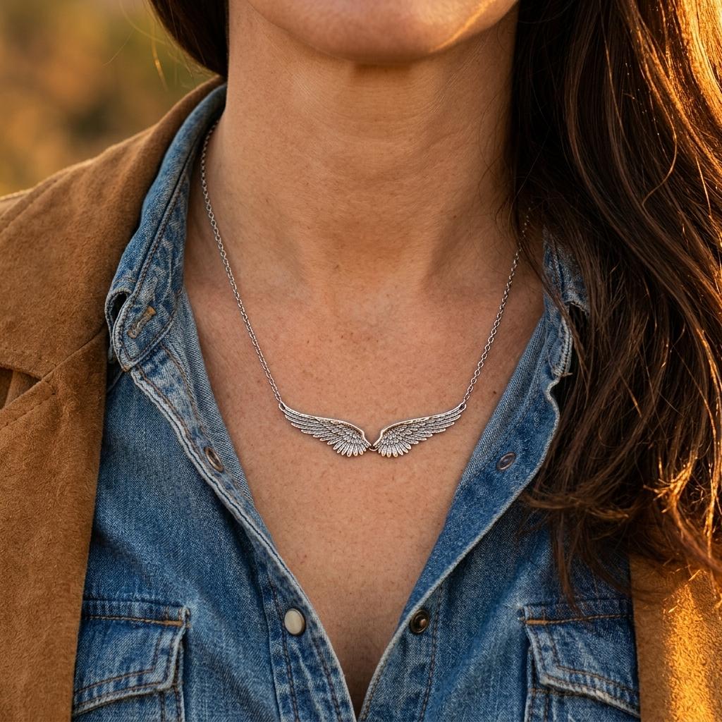 Celestial Silver Wings Pendant Necklace