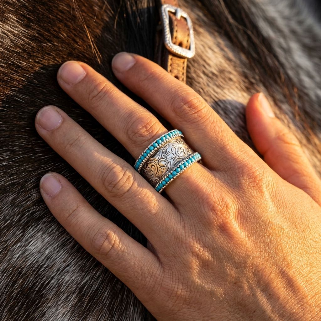 Boho Silver Turquoise Filigree Ring