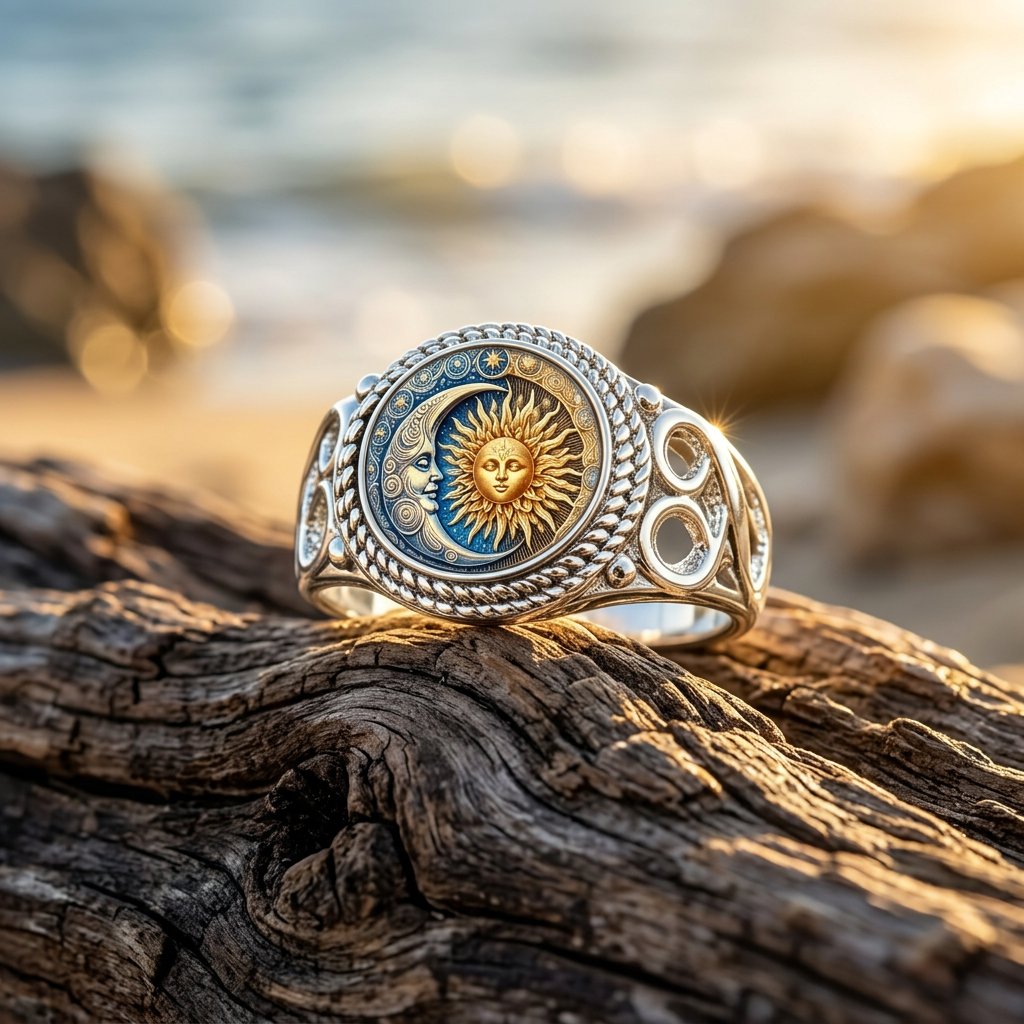Celestial Silver Gold Sun Moon Ring