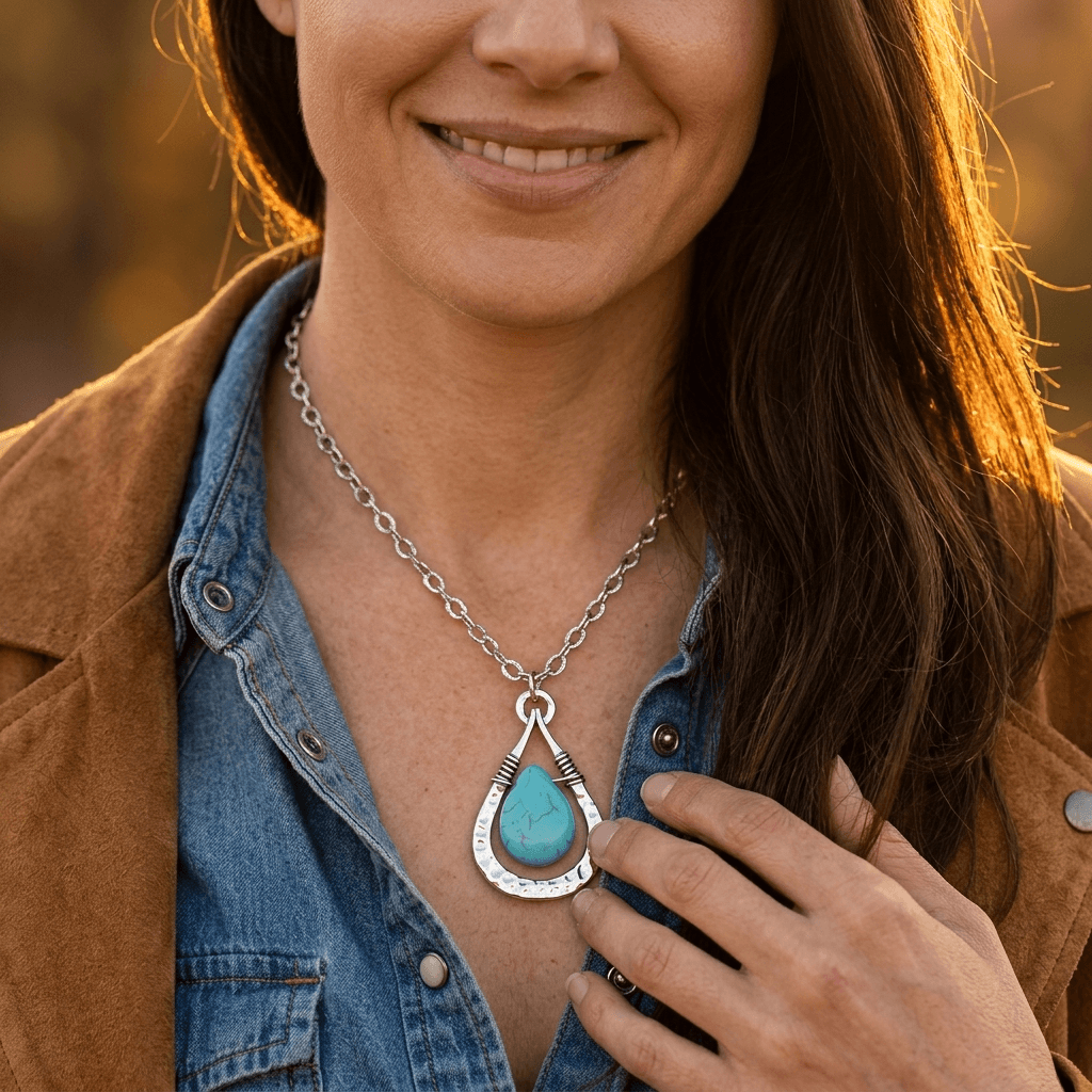 Vintage Turquoise Water Drop Pendant Necklace