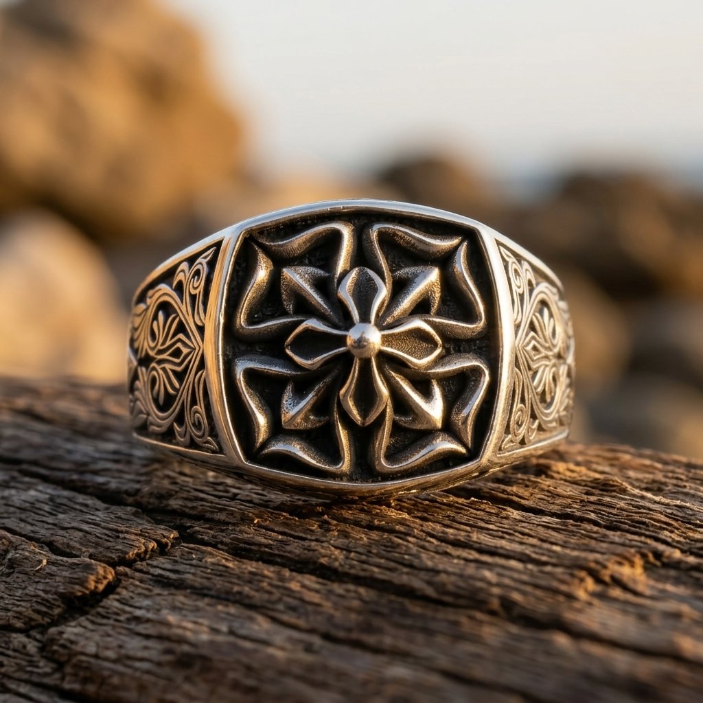 Vintage Bronze Filigree Cross Ring