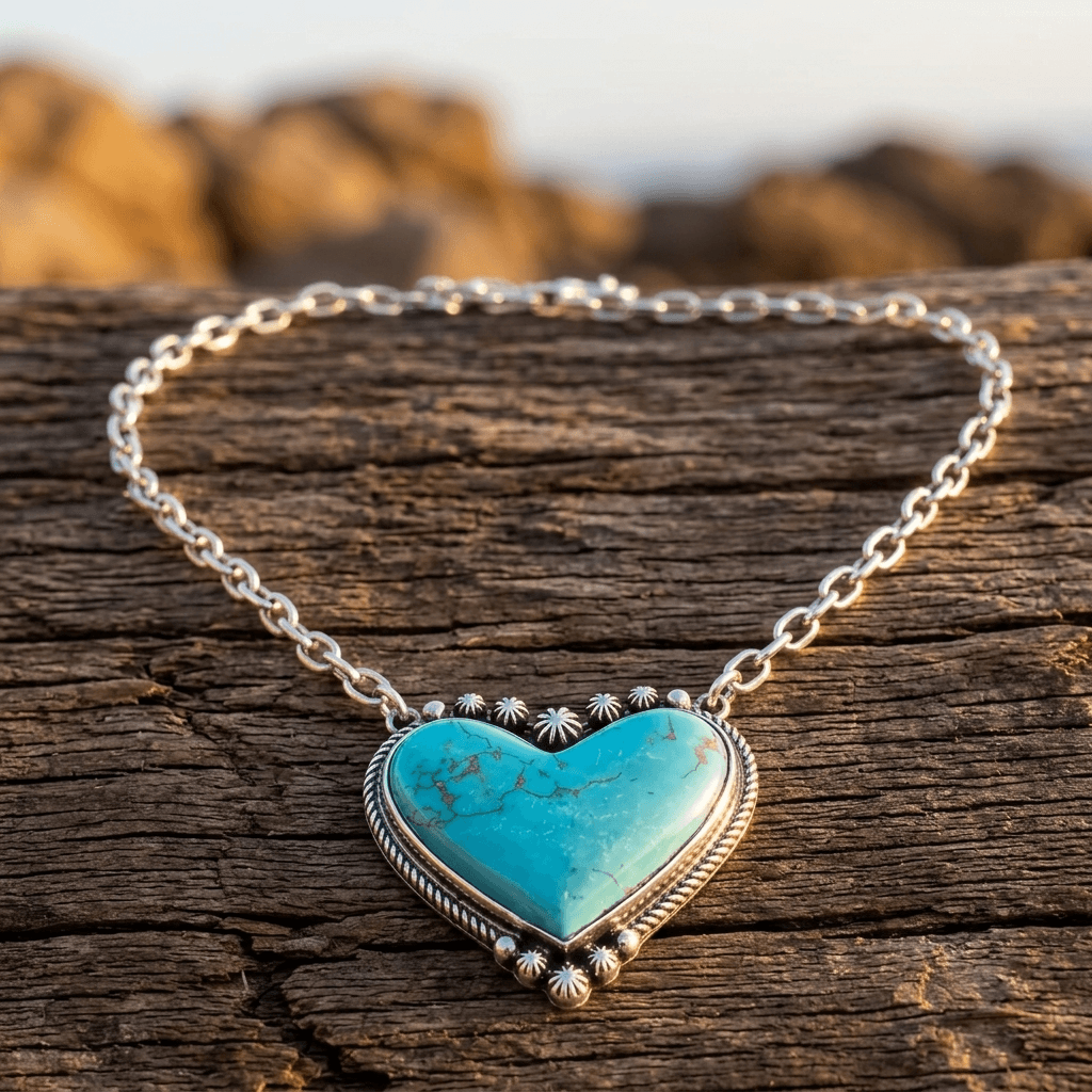 Bohemian Silver Turquoise Heart Necklace