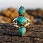 Boho Silver Turquoise Teardrop Ring