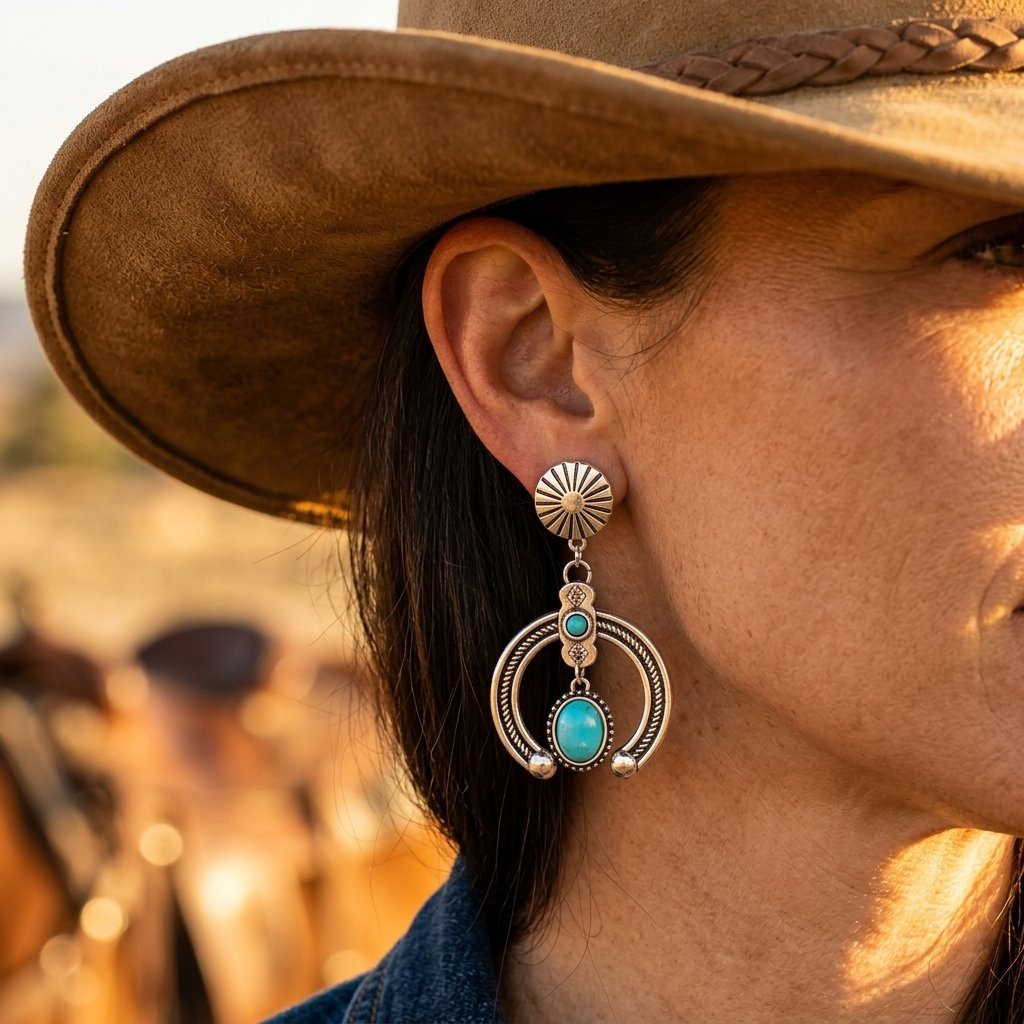 Southwestern Silver Turquoise Squash Earrings