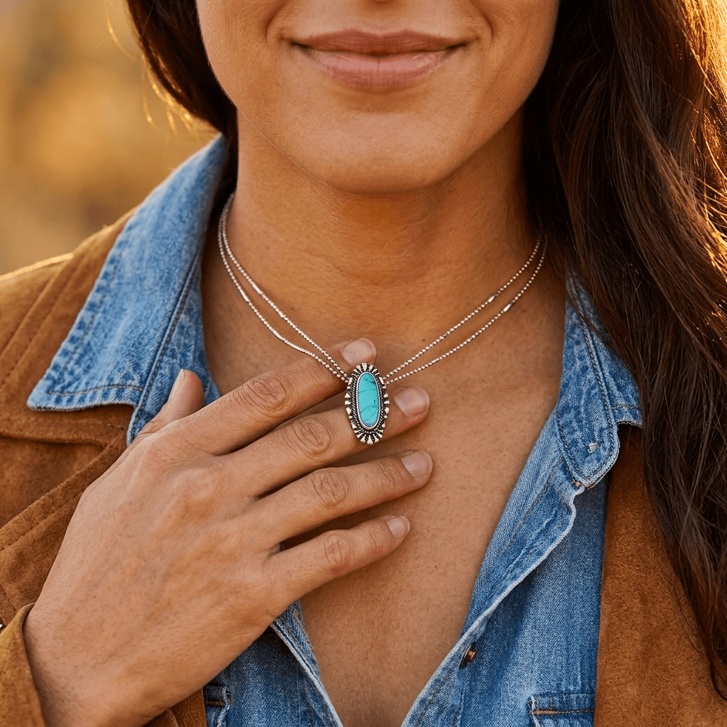 Turquoise Stone Y Chain Western Necklace
