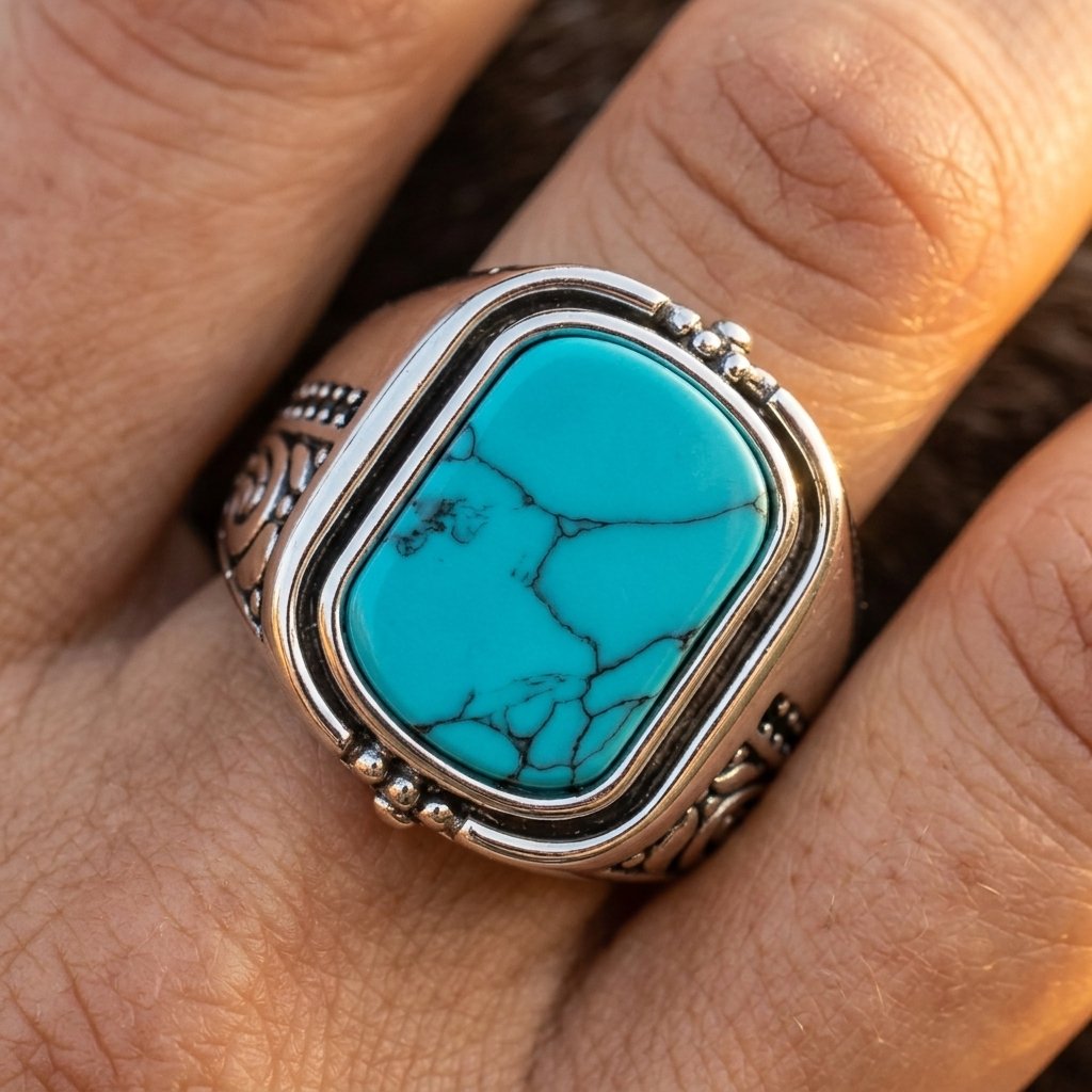 Vintage Silver Turquoise Rectangle Ring