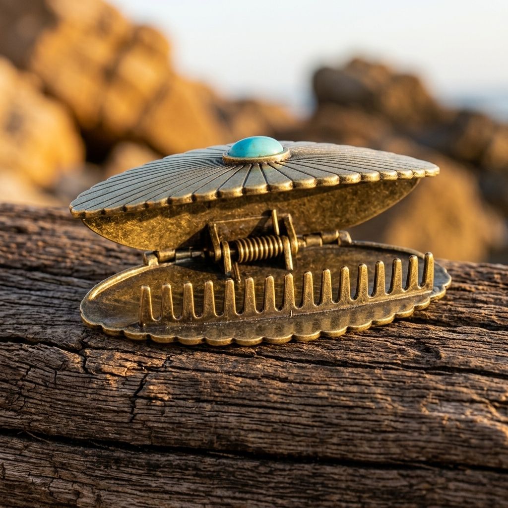 Vintage Gold Turquoise Sun Pattern Hair Clip