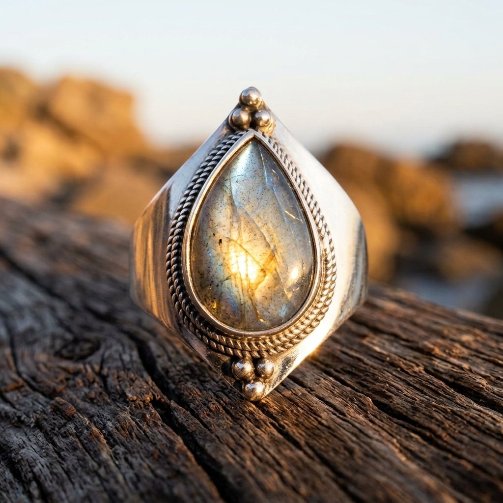 Vintage Silver Labradorite Teardrop Ring
