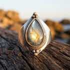 Vintage Silver Labradorite Teardrop Ring