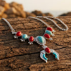 Southwestern Silver Turquoise Red Squash Necklace