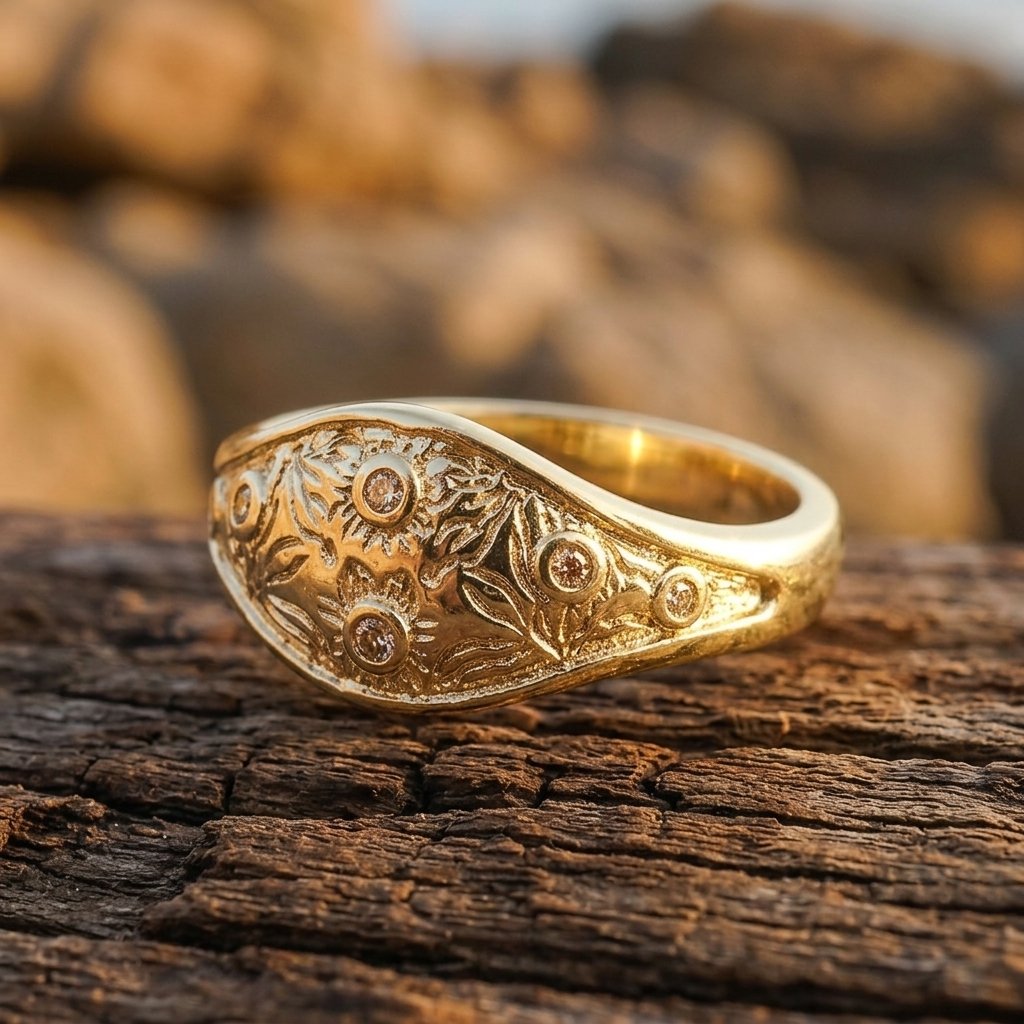 Vintage Gold Filigree Floral Signet Ring