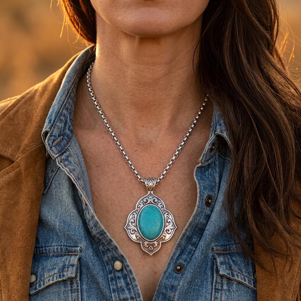 Vintage Silver Filigree Turquoise Oval Necklace