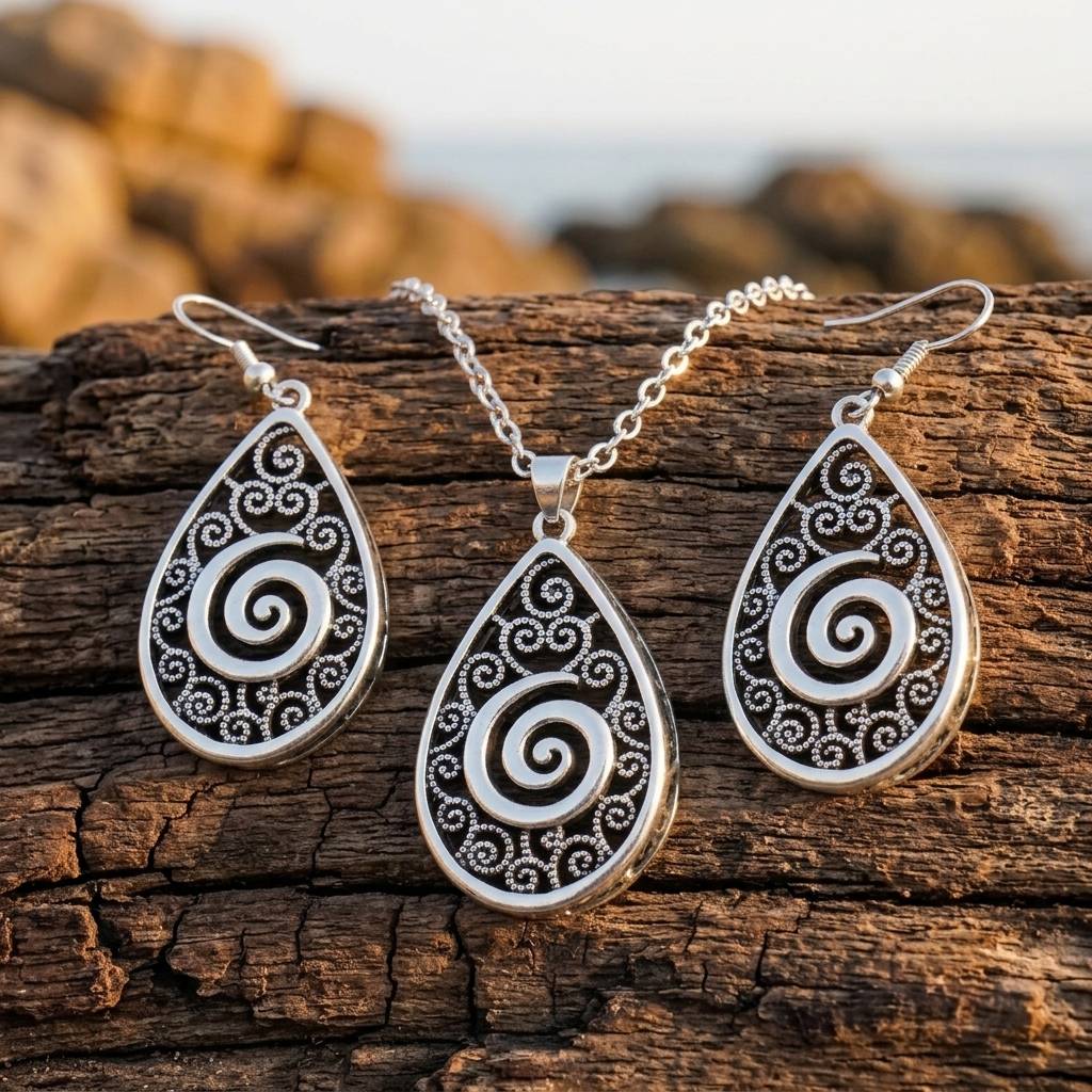 Boho Alloy Turquoise Inlay Necklace Earrings Set