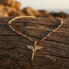 Bohemian Gold Tourmaline Dragonfly Pendant Necklace