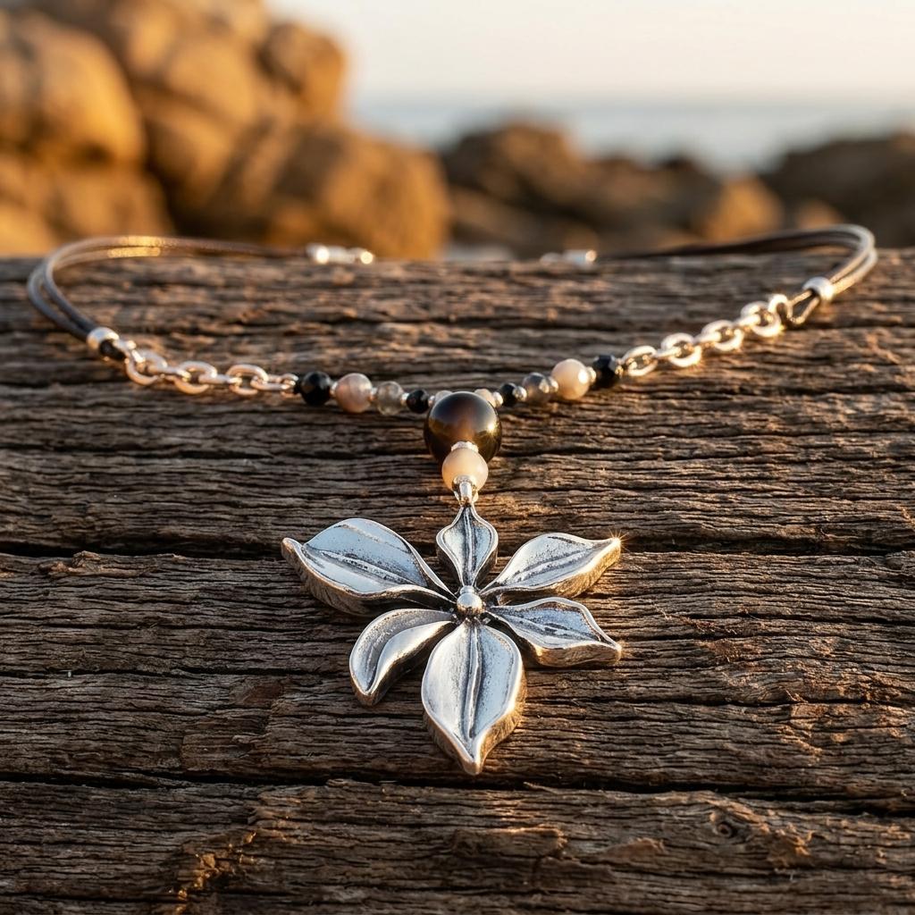 Vintage Silver Flower Beaded Necklace