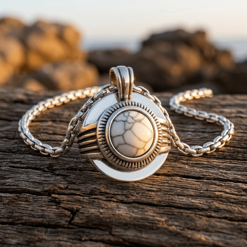 White Turquoise Shield Necklace