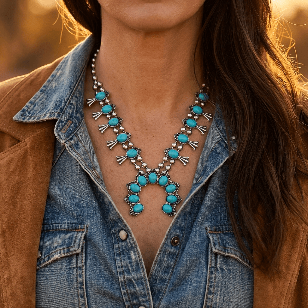 Metallic Feather Turquoise Statement Necklace