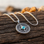 Vintage Silver Turquoise Compass Pendant Necklace