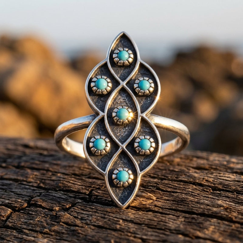 Vintage Silver Turquoise Lattice Ring