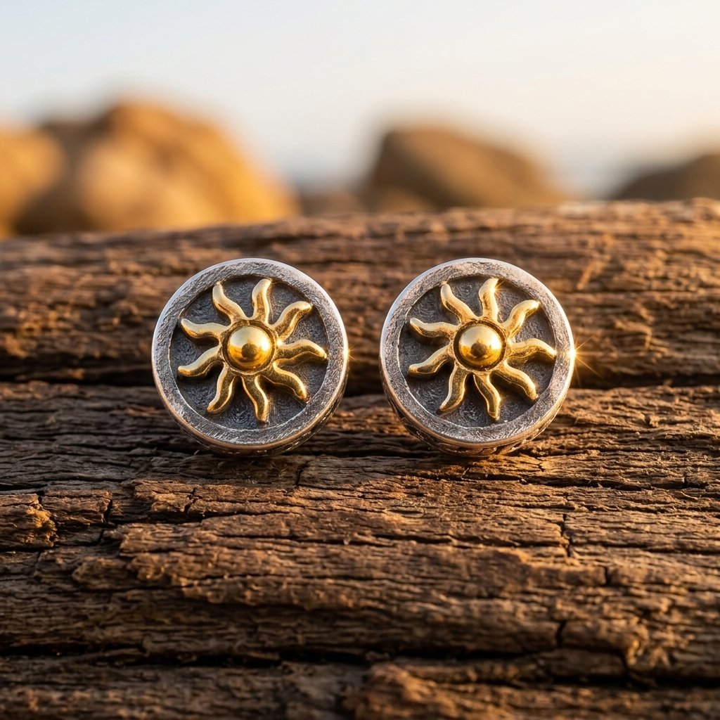 Boho Silver Gold Sun Inlay Earrings