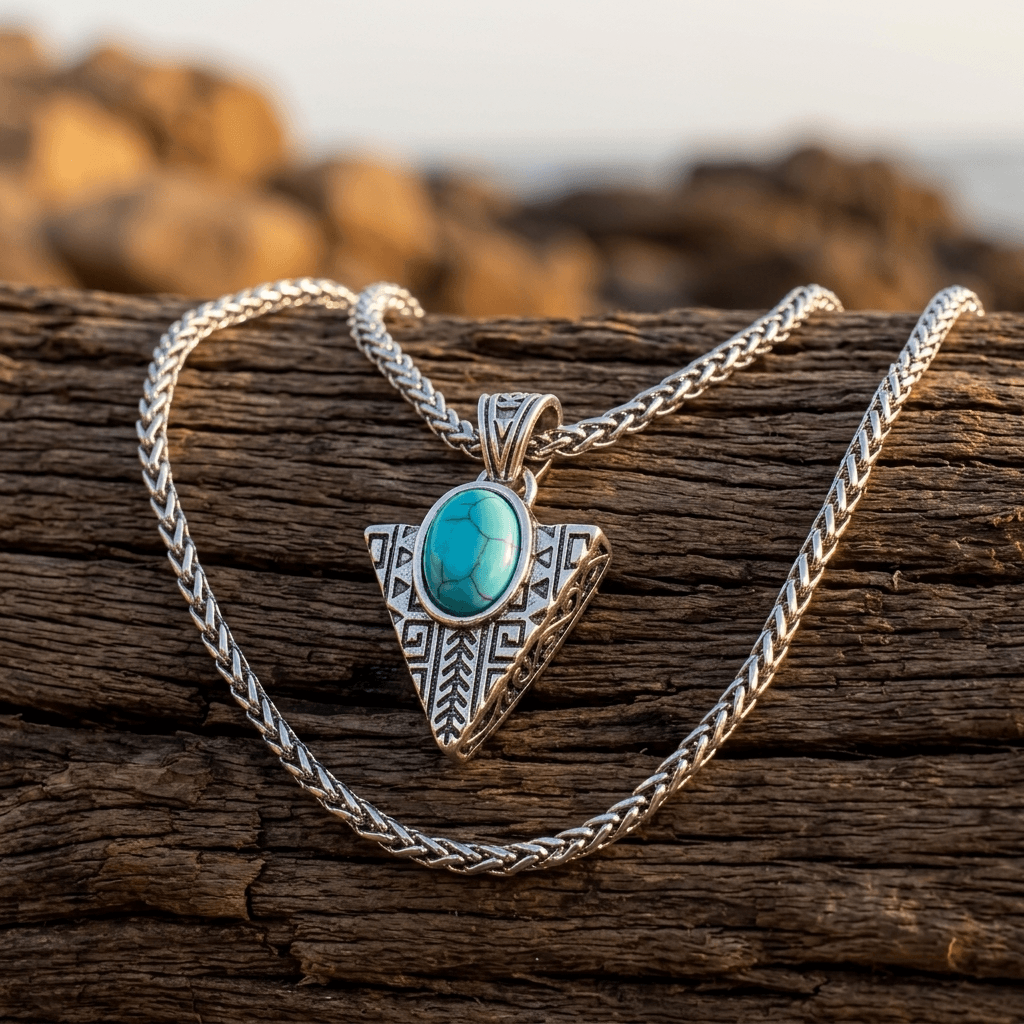 Silver Turquoise Arrowhead Pendant Necklace