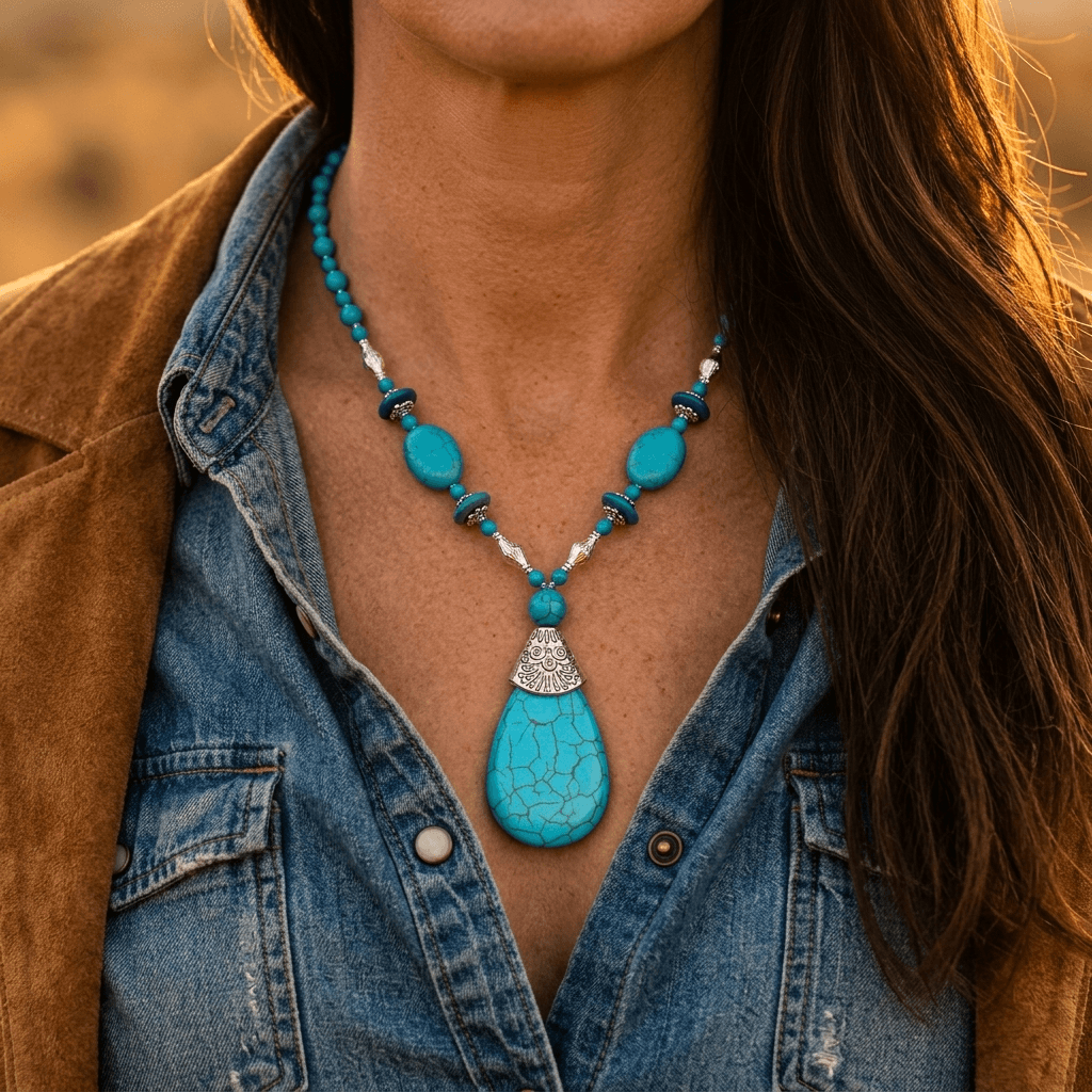 Bohemian Turquoise Water Drop Pendant Necklace