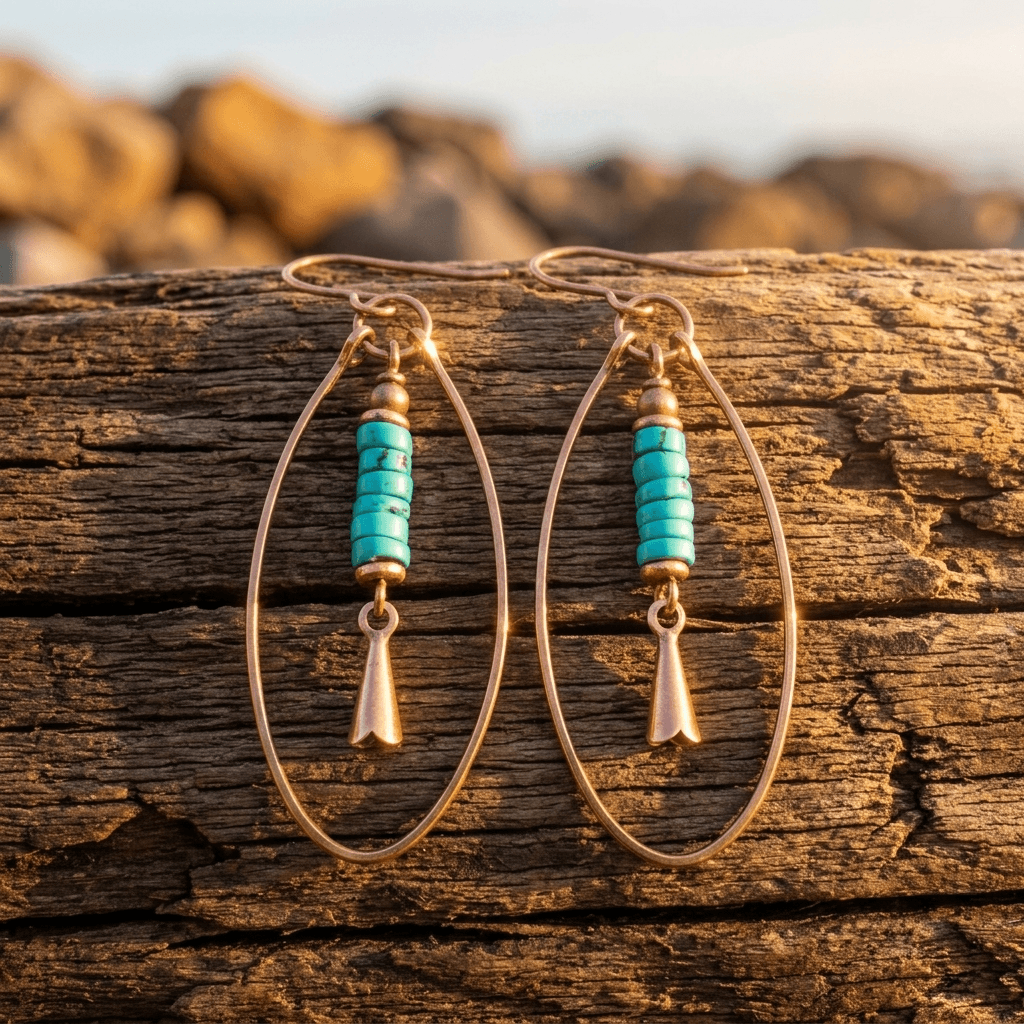 Vintage Bohemian Turquoise Beaded Hoop Earrings