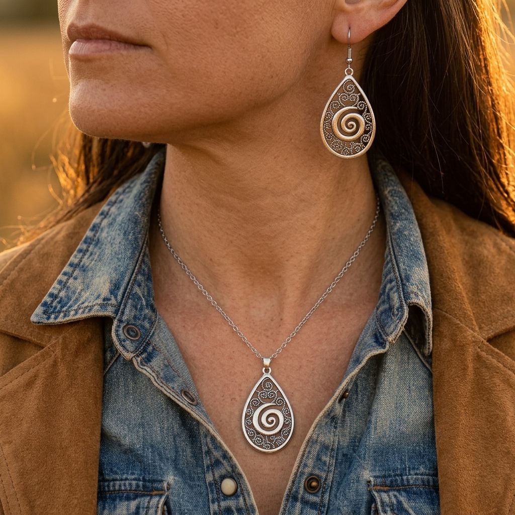 Boho Alloy Turquoise Inlay Necklace Earrings Set