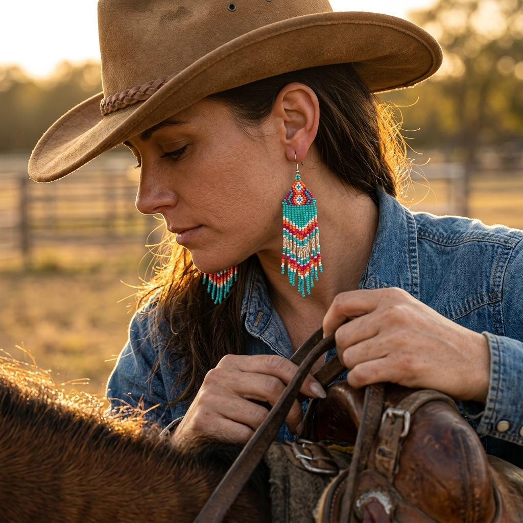 Ethnic Seed Bead Tassel Fringe Earrings