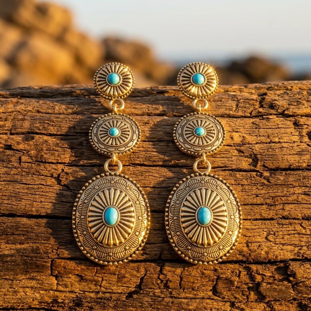 Bohemian Western Irregular Turquoise Metal Earrings
