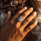 Bohemian Silver Feather Turquoise Stone Ring