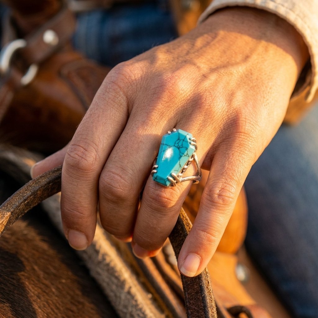 Boho Silver Turquoise Coffin Ring