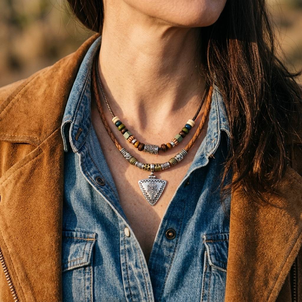Boho Copper Filigree Triangle Pendant Necklace