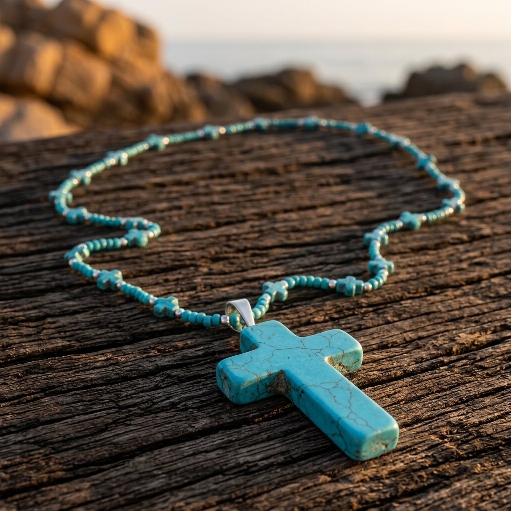 Bohemian Turquoise Beaded Cross Pendant Necklace